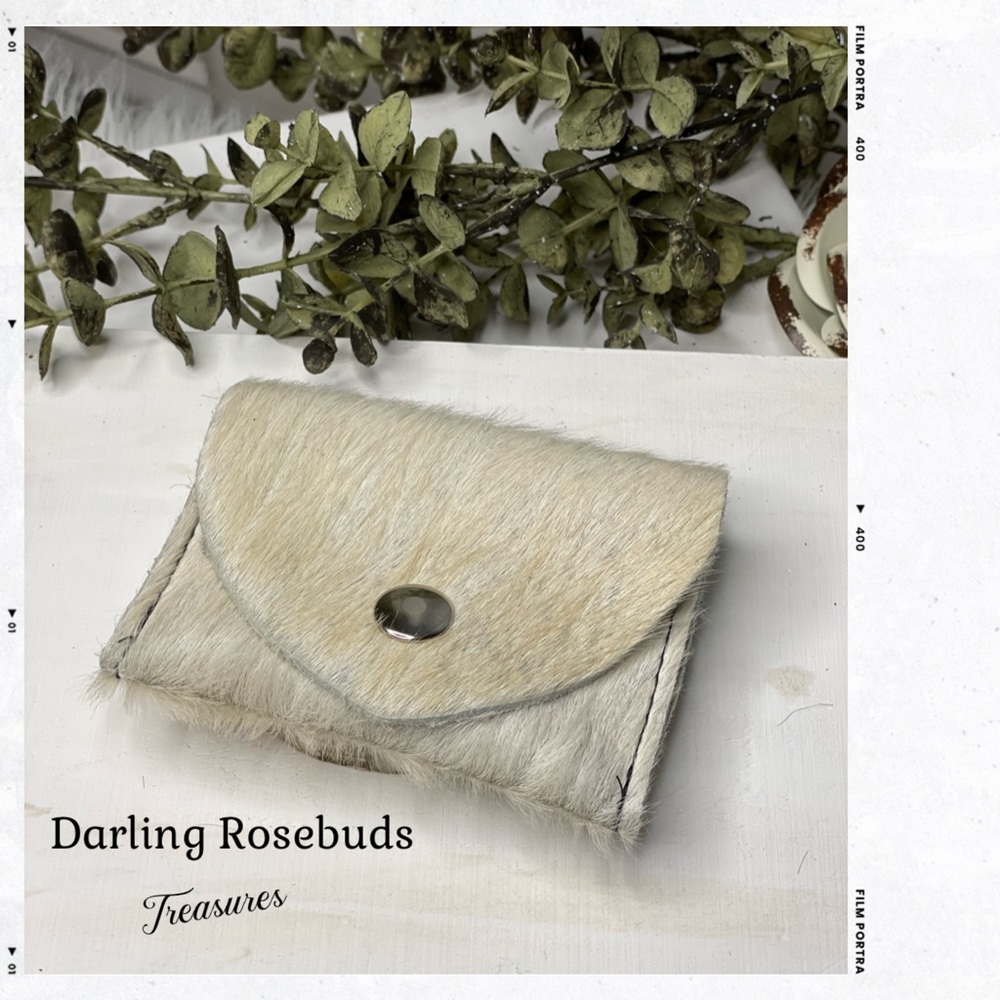 Hair on Hide Genuine Leather Card Holder with snap closure. Made in USA